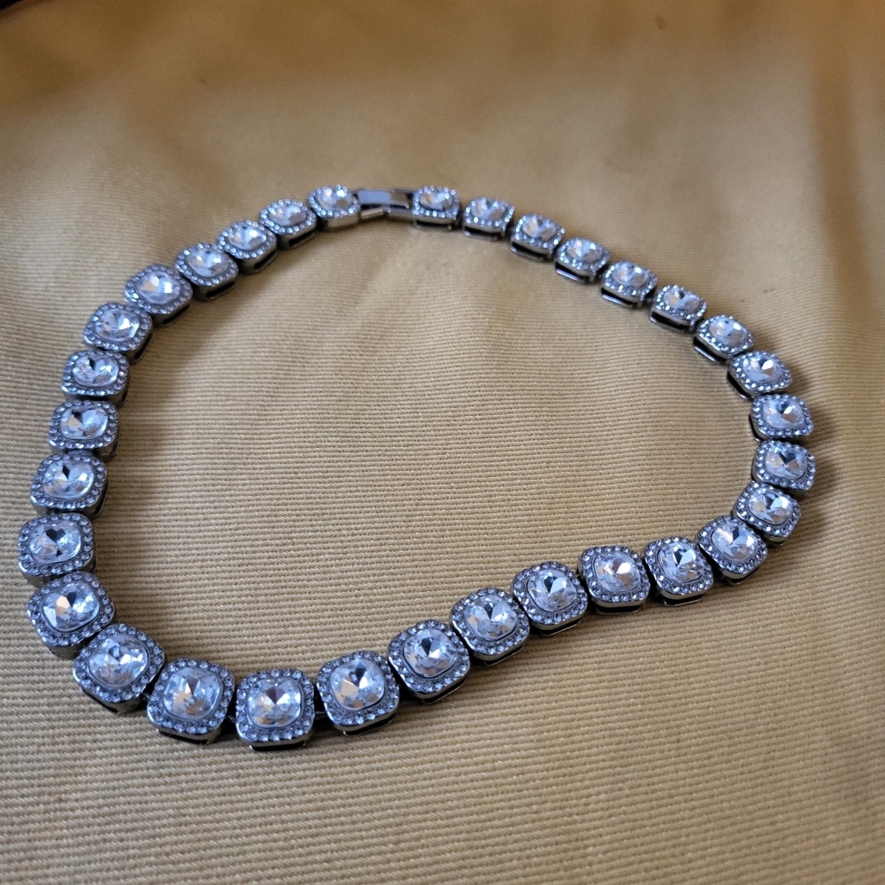 SILVER CRYSTAL SQUARE TENNIS ISIS CHAIN 18" - Picture 3 of 6